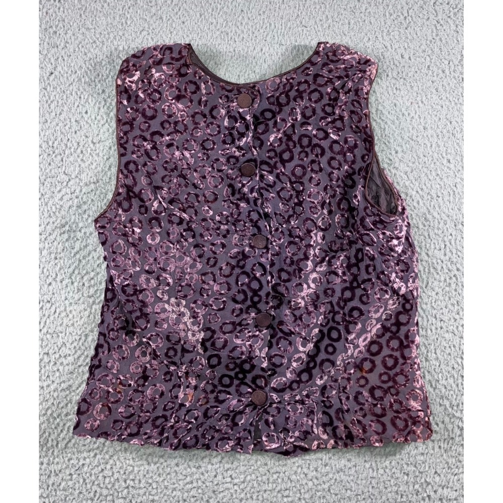 Banana Republic Burnout Velvet Tank Top Women 8 Purple Leopard Print Button Back
